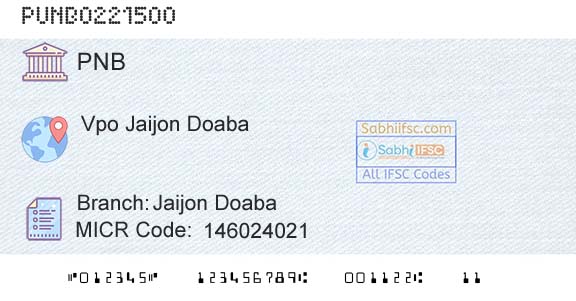 Punjab National Bank Jaijon DoabaBranch 