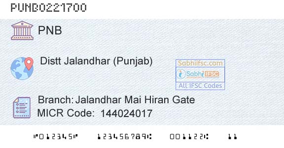Punjab National Bank Jalandhar Mai Hiran Gate Branch 