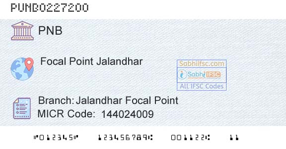 Punjab National Bank Jalandhar Focal PointBranch 