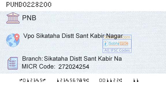 Punjab National Bank Sikataha Distt Sant Kabir NaBranch 