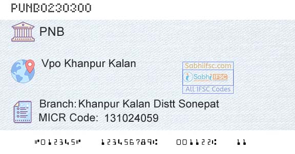 Punjab National Bank Khanpur Kalan Distt SonepatBranch 