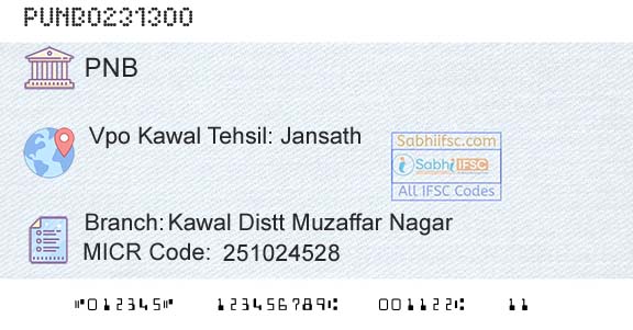 Punjab National Bank Kawal Distt Muzaffar Nagar Branch 