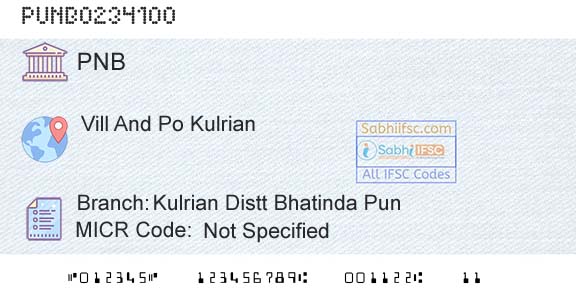 Punjab National Bank Kulrian Distt Bhatinda PunBranch 