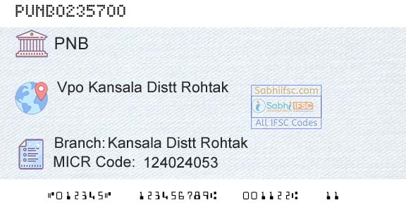 Punjab National Bank Kansala Distt RohtakBranch 