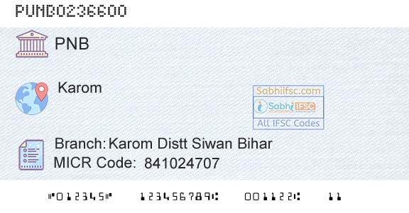 Punjab National Bank Karom Distt Siwan Bihar Branch 
