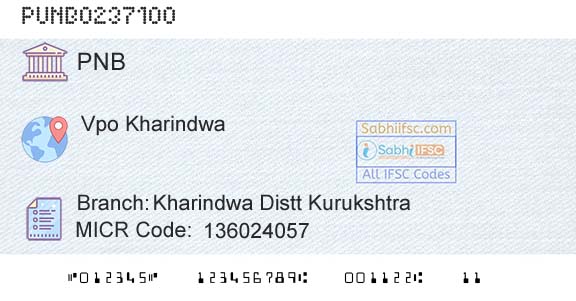 Punjab National Bank Kharindwa Distt Kurukshtra Branch 