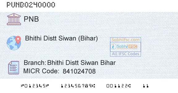 Punjab National Bank Bhithi Distt Siwan Bihar Branch 