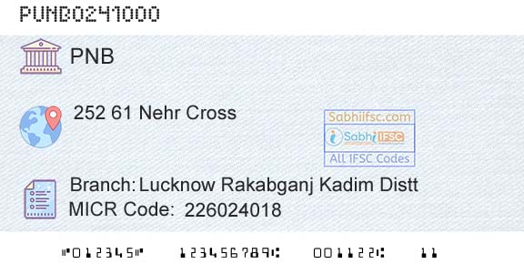 Punjab National Bank Lucknow Rakabganj Kadim DisttBranch 