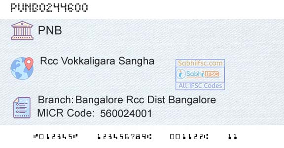 Punjab National Bank Bangalore Rcc Dist BangaloreBranch 