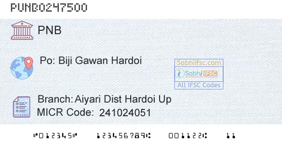 Punjab National Bank Aiyari Dist Hardoi Up Branch 