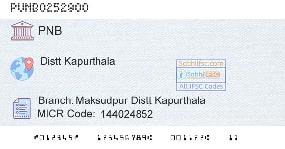 Punjab National Bank Maksudpur Distt Kapurthala Branch 