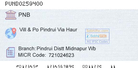 Punjab National Bank Pindrui Distt Midnapur Wb Branch 