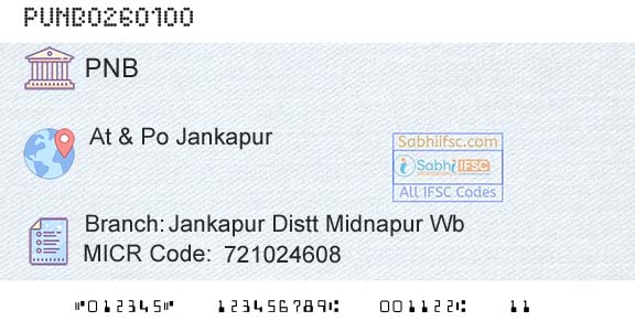 Punjab National Bank Jankapur Distt Midnapur Wb Branch 