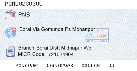 Punjab National Bank Borai Distt Midnapur WbBranch 