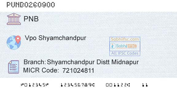 Punjab National Bank Shyamchandpur Distt MidnapurBranch 