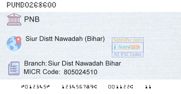 Punjab National Bank Siur Dist Nawadah Bihar Branch 