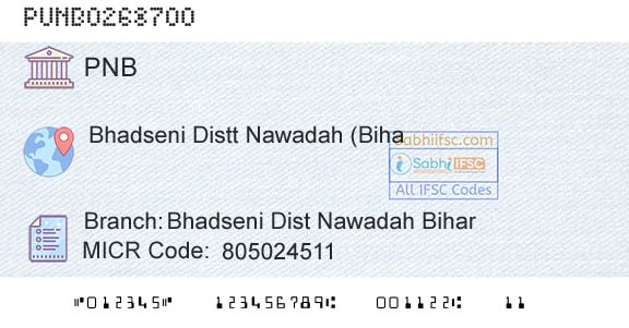 Punjab National Bank Bhadseni Dist Nawadah Bihar Branch 