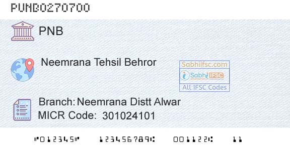 Punjab National Bank Neemrana Distt AlwarBranch 