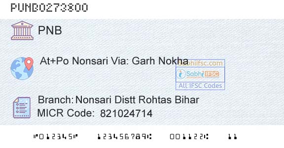 Punjab National Bank Nonsari Distt Rohtas Bihar Branch 