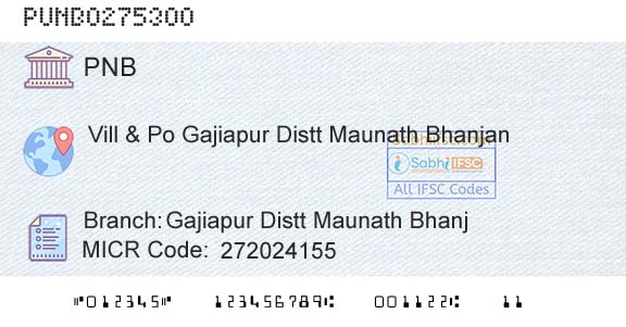 Punjab National Bank Gajiapur Distt Maunath BhanjBranch 