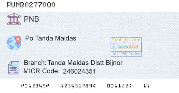 Punjab National Bank Tanda Maidas Distt BijnorBranch 