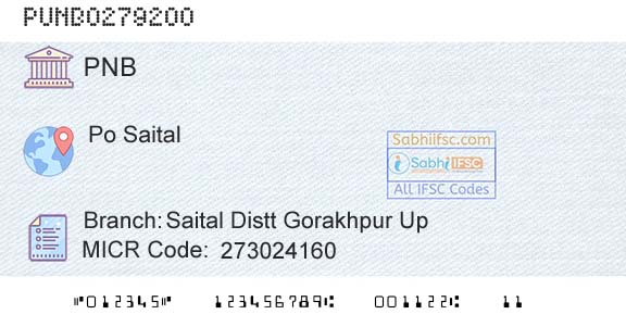 Punjab National Bank Saital Distt Gorakhpur Up Branch 