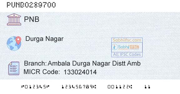 Punjab National Bank Ambala Durga Nagar Distt AmbBranch 