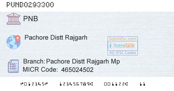 Punjab National Bank Pachore Distt Rajgarh Mp Branch 