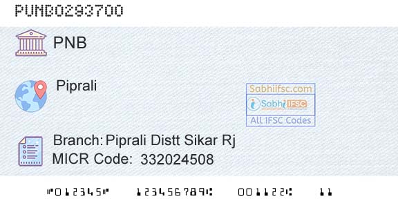 Punjab National Bank Piprali Distt Sikar Rj Branch 