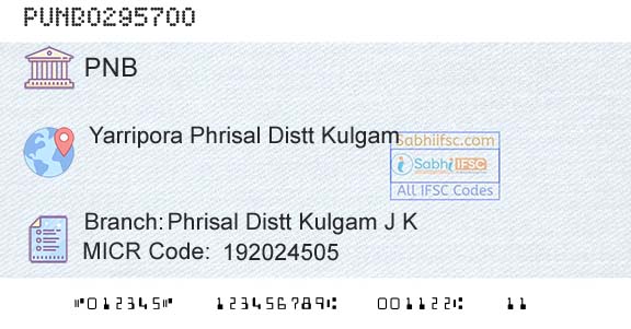 Punjab National Bank Phrisal Distt Kulgam J K Branch 