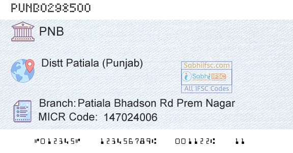 Punjab National Bank Patiala Bhadson Rd Prem Nagar Branch 