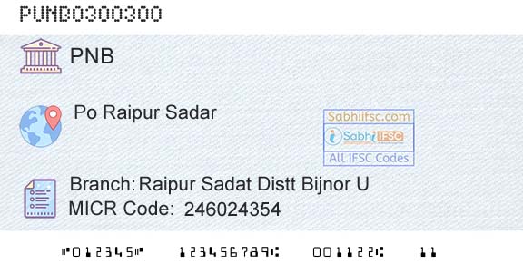 Punjab National Bank Raipur Sadat Distt Bijnor UBranch 