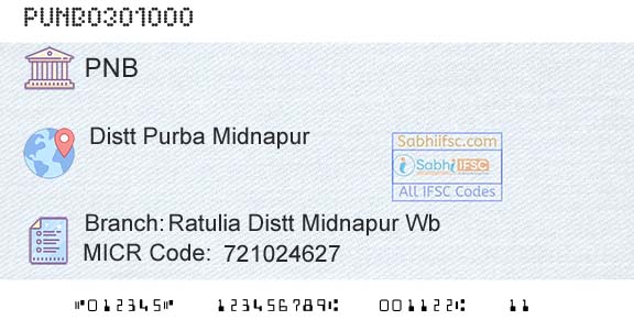 Punjab National Bank Ratulia Distt Midnapur Wb Branch 
