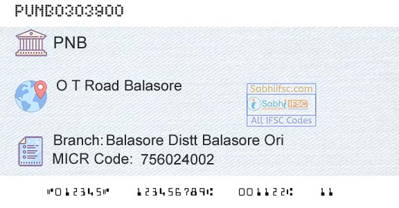 Punjab National Bank Balasore Distt Balasore OriBranch 