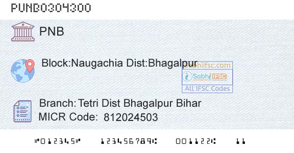 Punjab National Bank Tetri Dist Bhagalpur Bihar Branch 