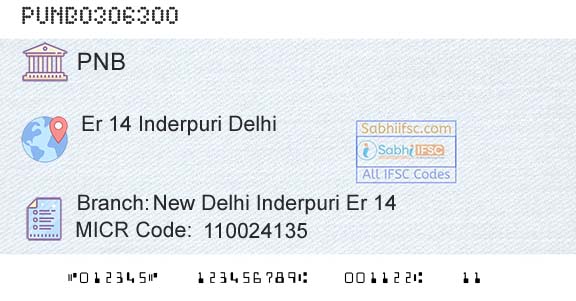 Punjab National Bank New Delhi Inderpuri Er 14 Branch 