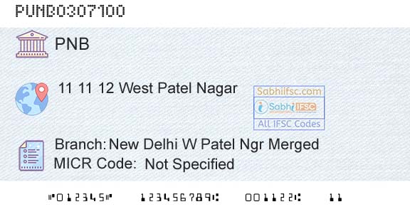 Punjab National Bank New Delhi W Patel Ngr MergedBranch 