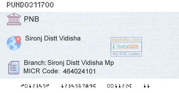 Punjab National Bank Sironj Distt Vidisha Mp Branch 