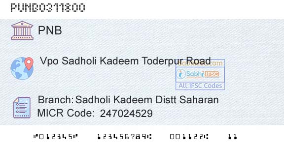 Punjab National Bank Sadholi Kadeem Distt SaharanBranch 