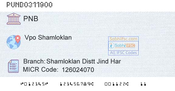 Punjab National Bank Shamloklan Distt Jind HarBranch 