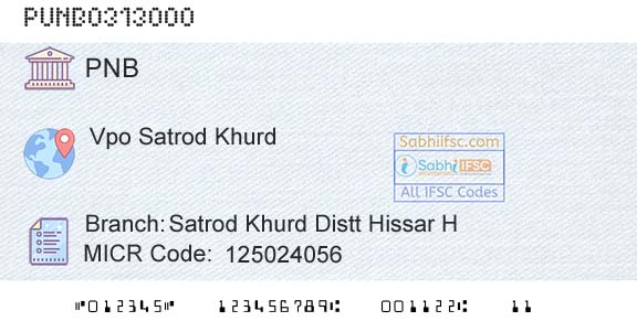 Punjab National Bank Satrod Khurd Distt Hissar HBranch 
