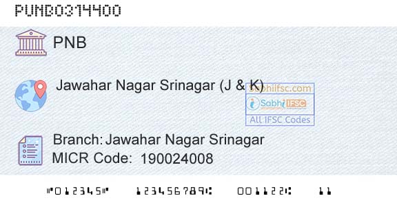 Punjab National Bank Jawahar Nagar SrinagarBranch 