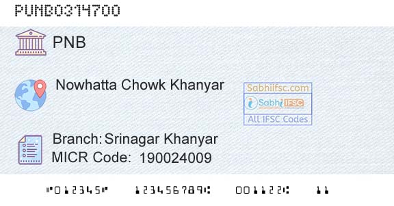 Punjab National Bank Srinagar KhanyarBranch 