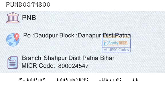 Punjab National Bank Shahpur Distt Patna Bihar Branch 