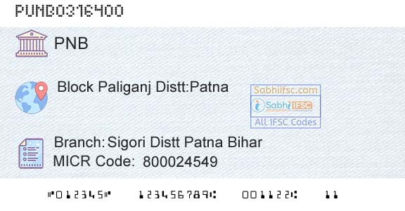 Punjab National Bank Sigori Distt Patna Bihar Branch 