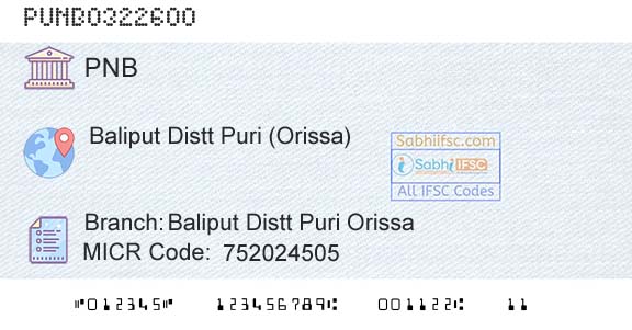 Punjab National Bank Baliput Distt Puri Orissa Branch 