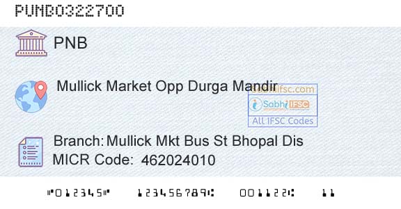 Punjab National Bank Mullick Mkt Bus St Bhopal DisBranch 