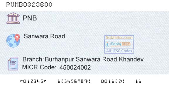 Punjab National Bank Burhanpur Sanwara Road KhandevBranch 