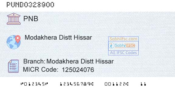 Punjab National Bank Modakhera Distt HissarBranch 