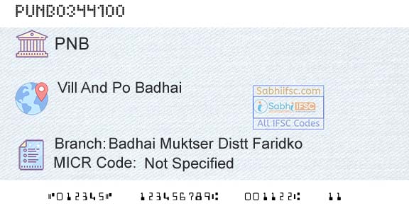 Punjab National Bank Badhai Muktser Distt FaridkoBranch 
